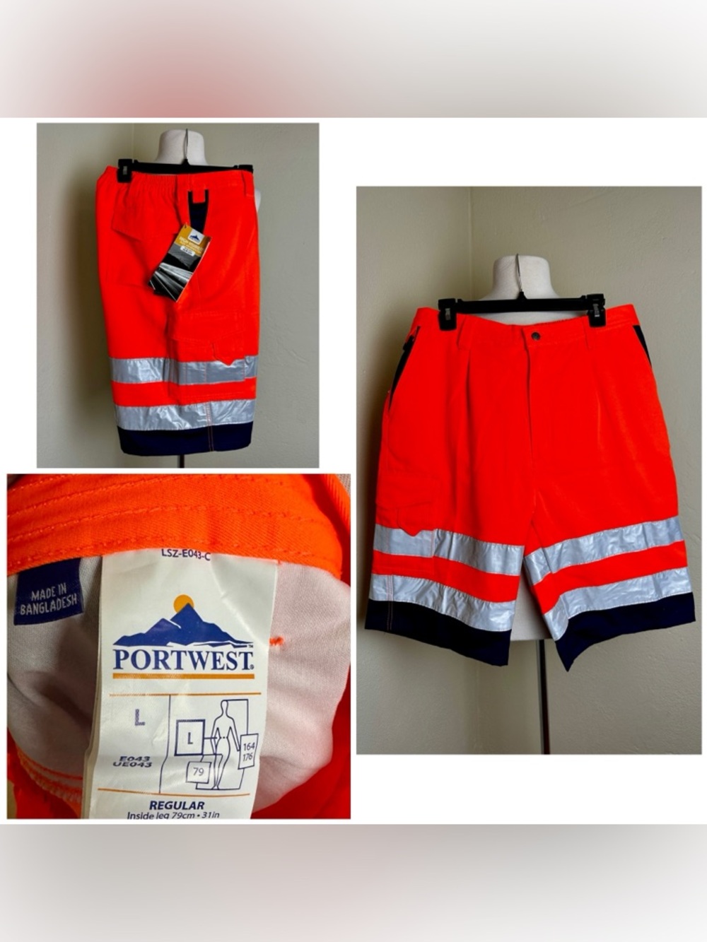 NEW Portwest Hi-Vis Work Shorts Lightweight Polycotton Reflective Safety Cargo L